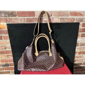 Designer inspired checkered coated canvas bag in brown